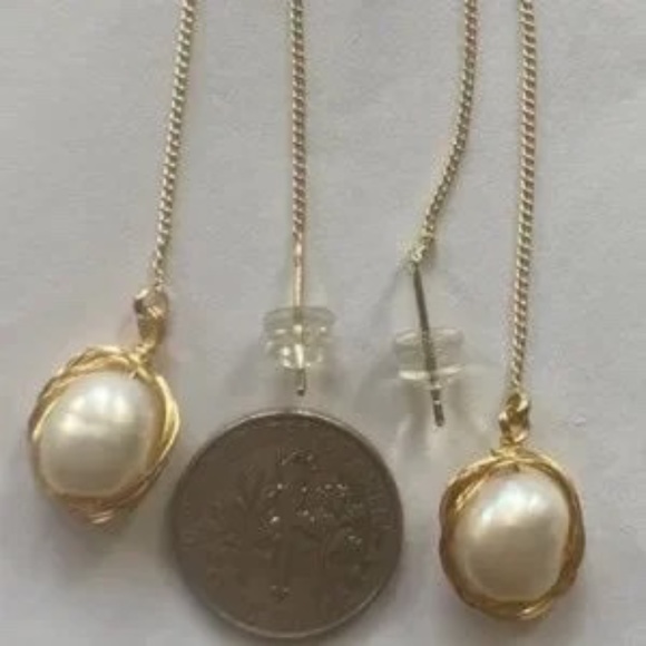 Baroque Pearl Threader Earrings - 14K Gold Plate - Picture 8 of 8